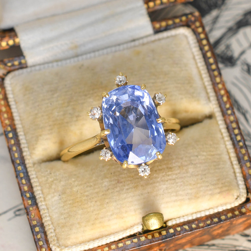 Edwardian 7.5ct Ceylon Sapphire & Diamond Satellite Ring