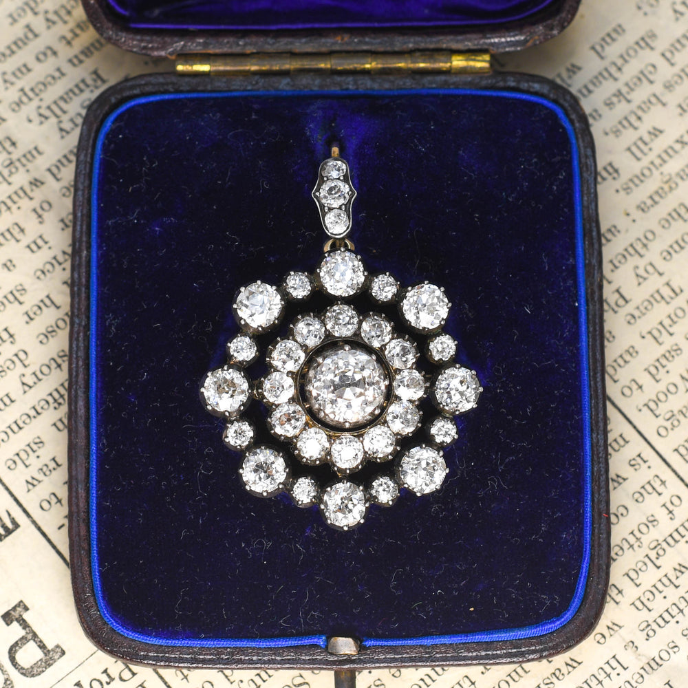 Georgian Boxed 8.46ct Diamond Cluster Brooch Pendant
