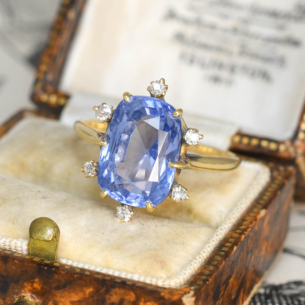 Edwardian 7.5ct Ceylon Sapphire & Diamond Satellite Ring