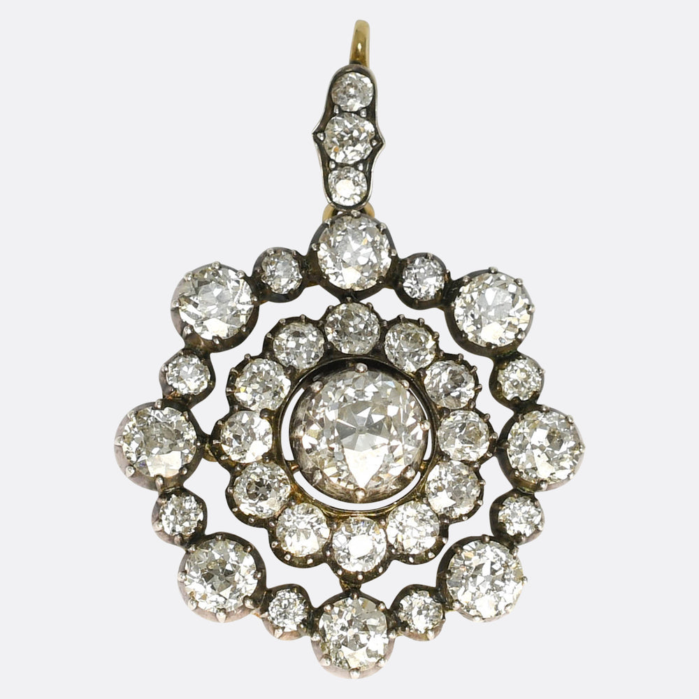 Georgian Boxed 8.46ct Diamond Cluster Brooch Pendant