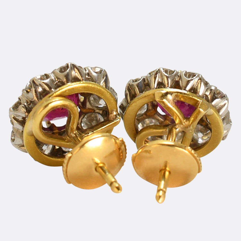 Victorian Ruby & Diamond Flower Cluster Earrings by Asprey London