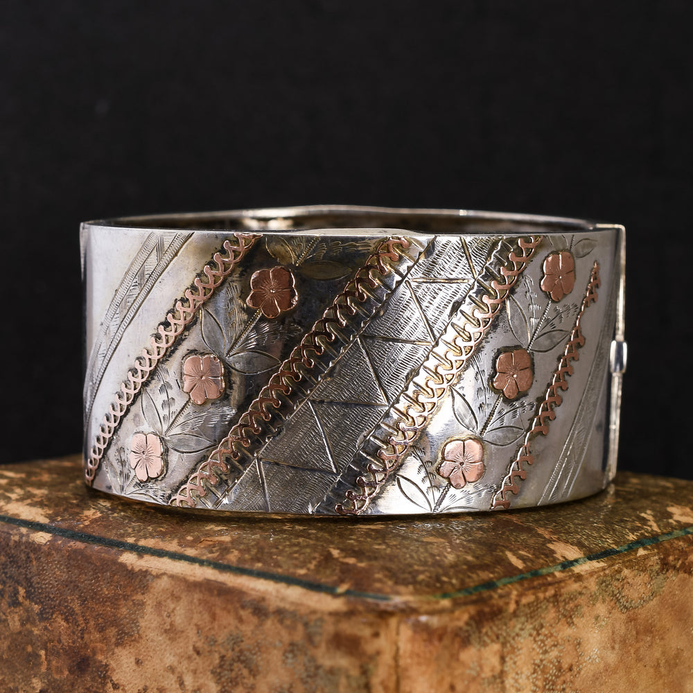 Victorian Silver & Rose Gold Cuff Bangle