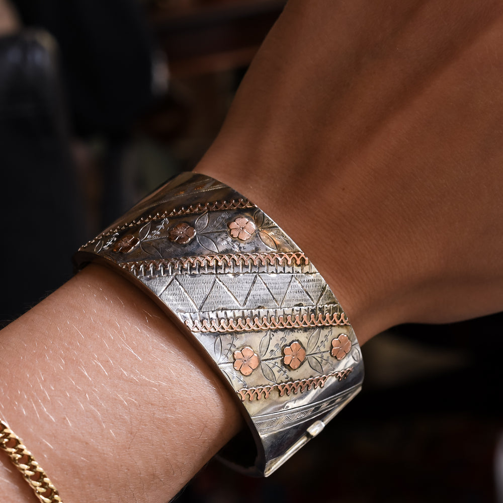 Victorian Silver & Rose Gold Cuff Bangle