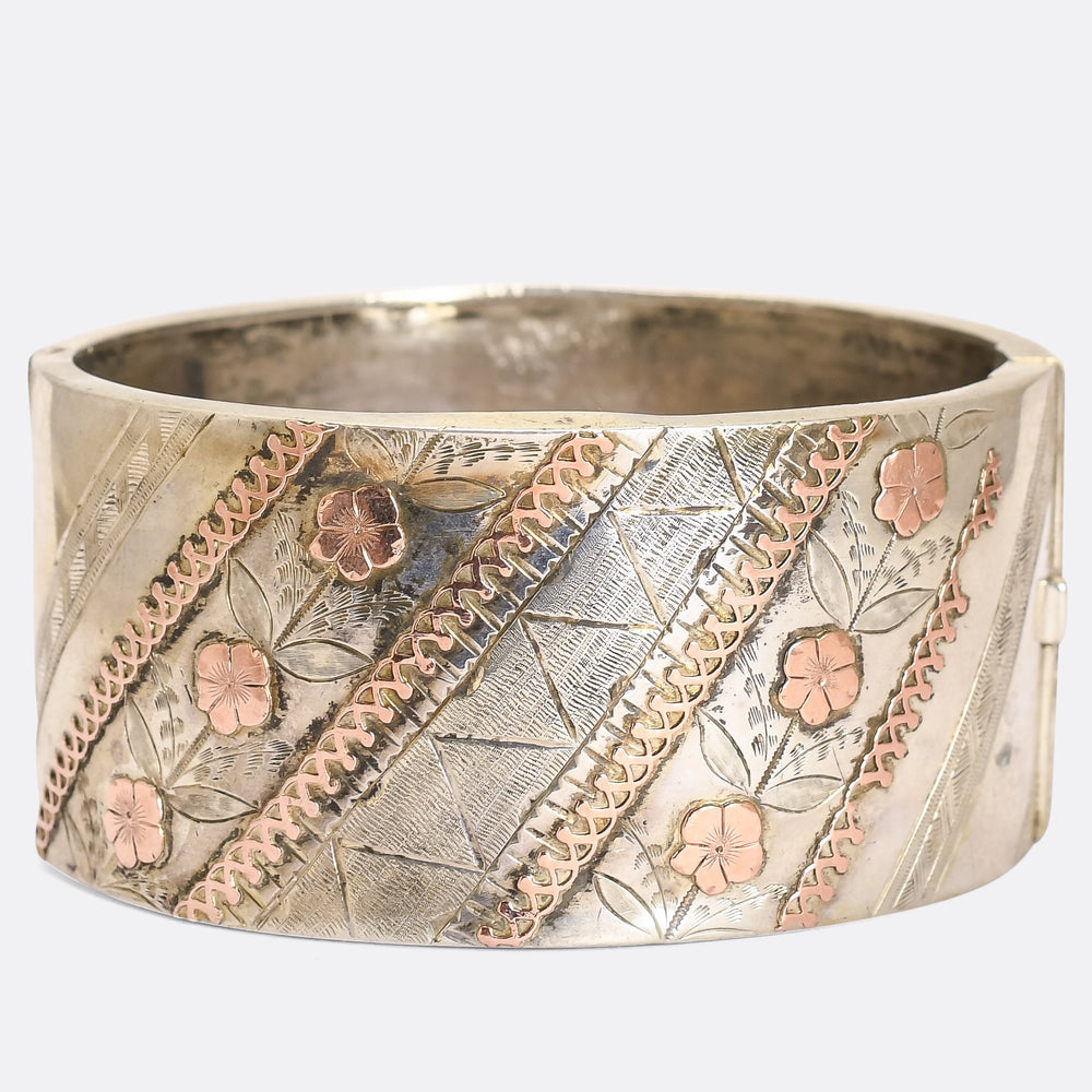 Victorian Silver & Rose Gold Cuff Bangle