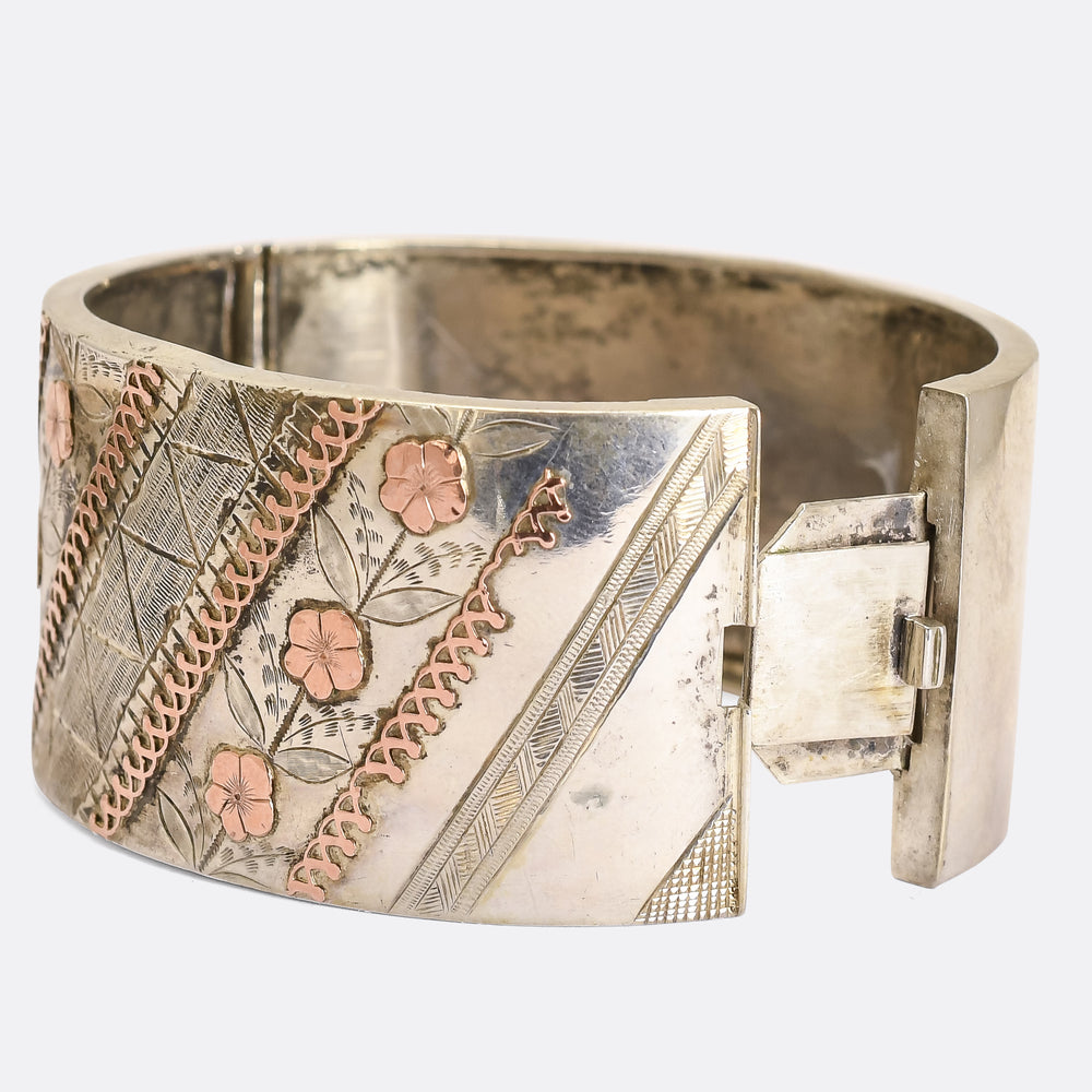Victorian Silver & Rose Gold Cuff Bangle
