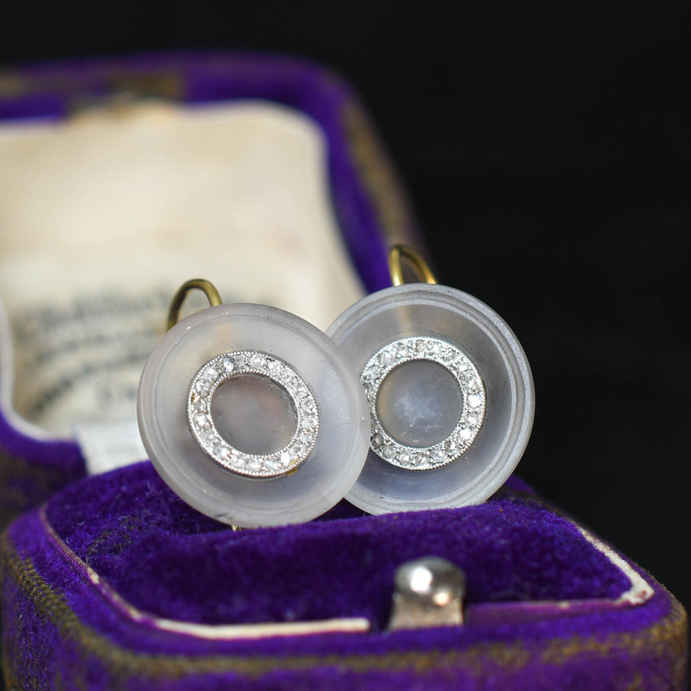 Art Deco Diamond Halo Rock Crystal Earrings