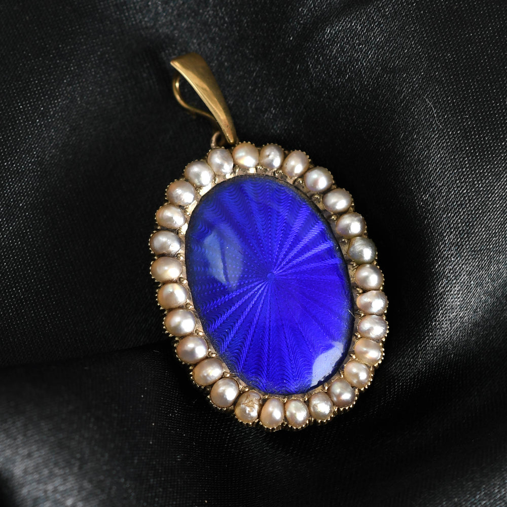 Georgian Guilloché Enamel & Pearl Oval Pendant