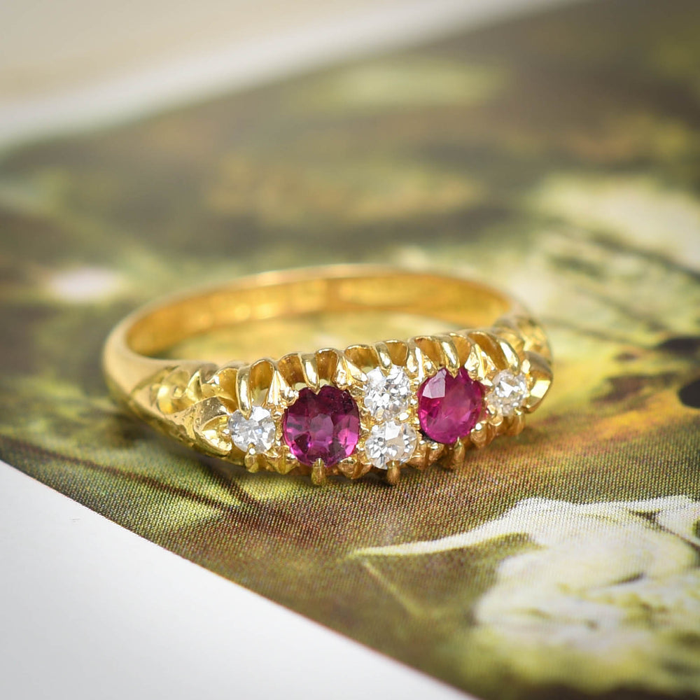 Edwardian Ruby & Diamond Boat Ring