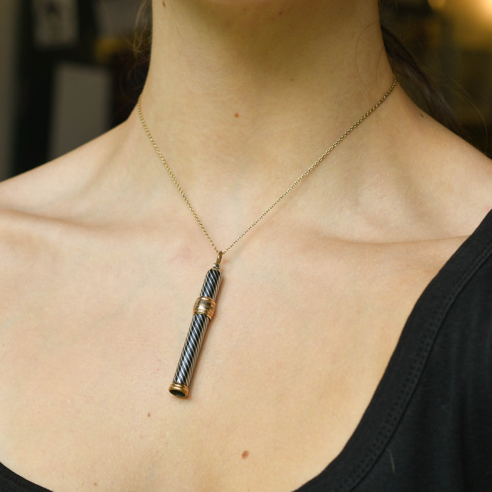 Victorian Niello Silver Propelling Pencil Pendant