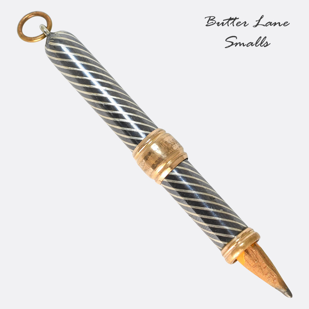 Victorian Niello Silver Propelling Pencil Pendant