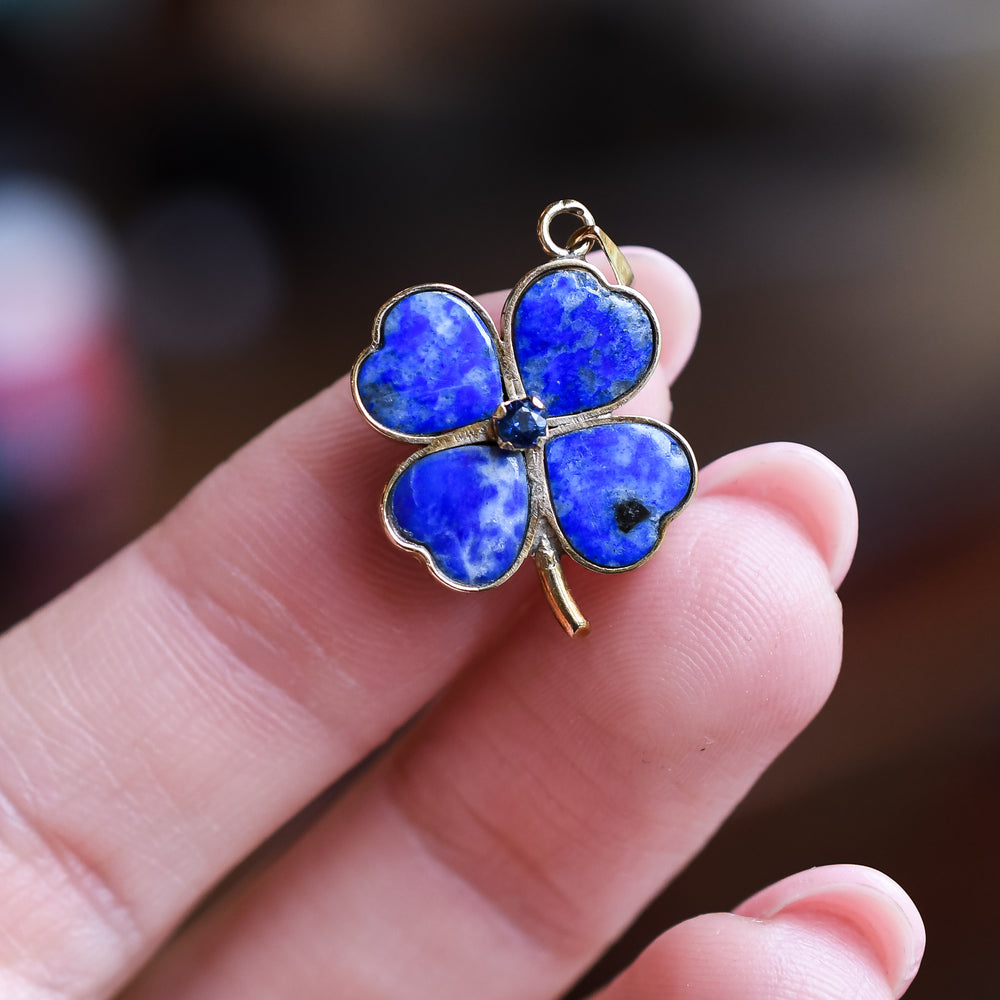 1930's Lapis Lazuli & Sapphire Lucky Clover Charm