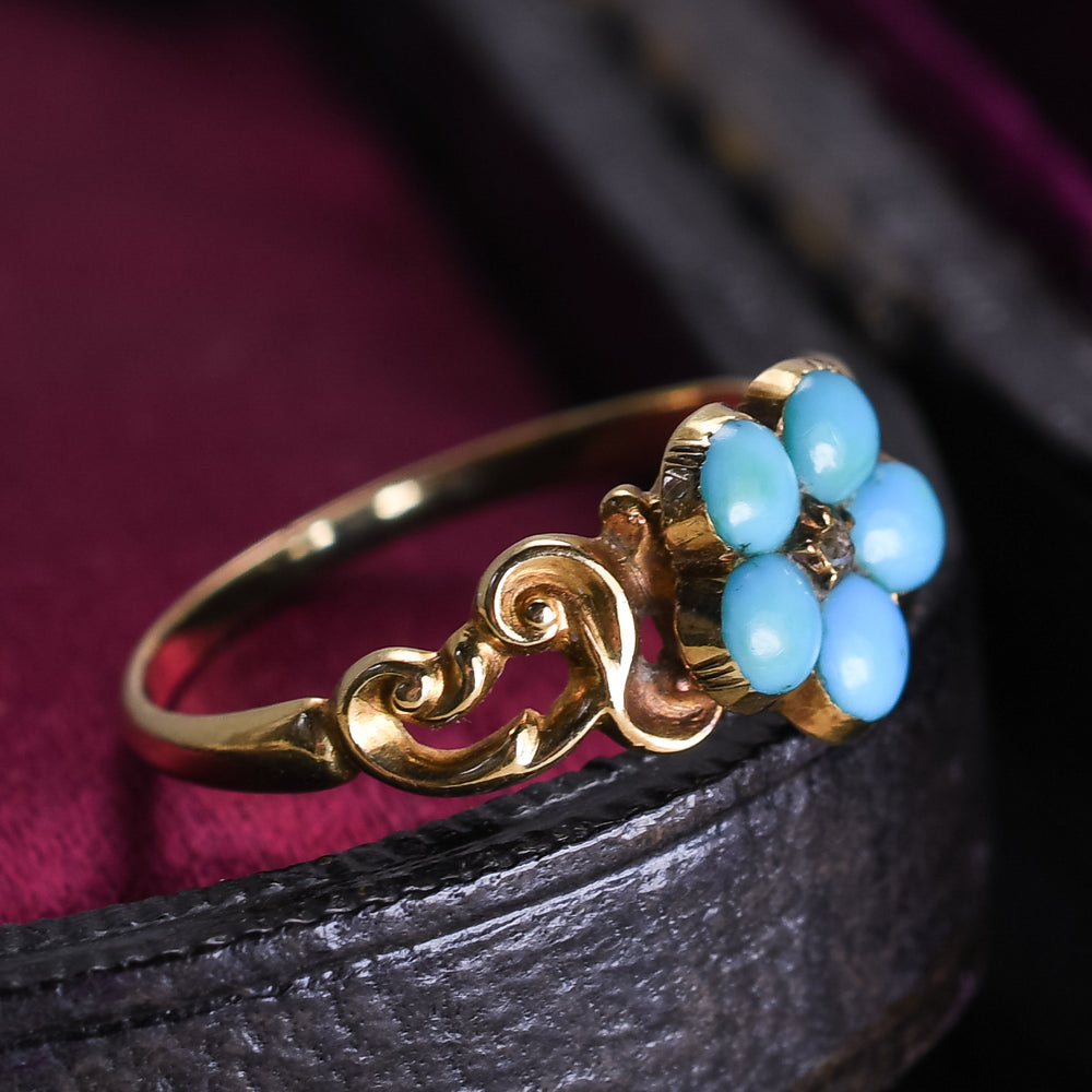 Georgian Turquoise & Diamond Forget-Me-Not Ring