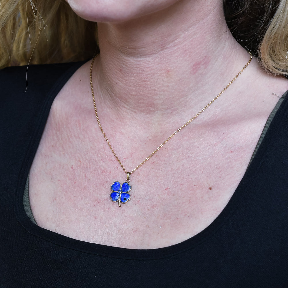 1930's Lapis Lazuli & Sapphire Lucky Clover Charm