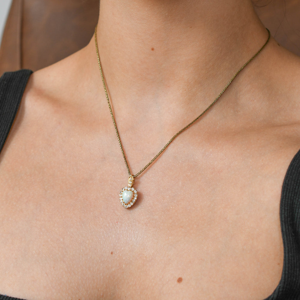 Victorian Opal & Diamond Heart Cluster Necklace