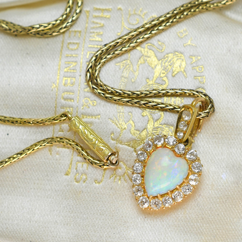 Victorian Opal & Diamond Heart Cluster Necklace