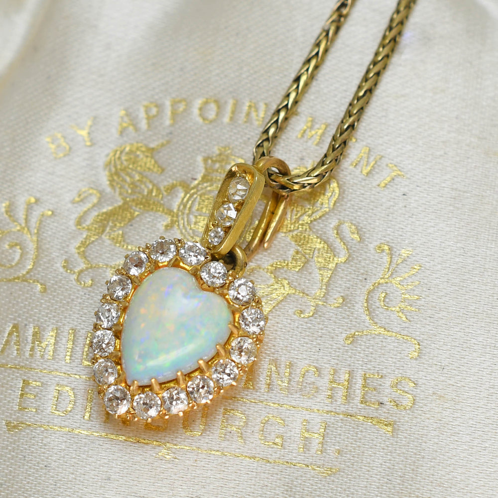 Victorian Opal & Diamond Heart Cluster Necklace
