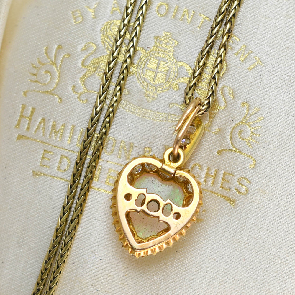 Victorian Opal & Diamond Heart Cluster Necklace