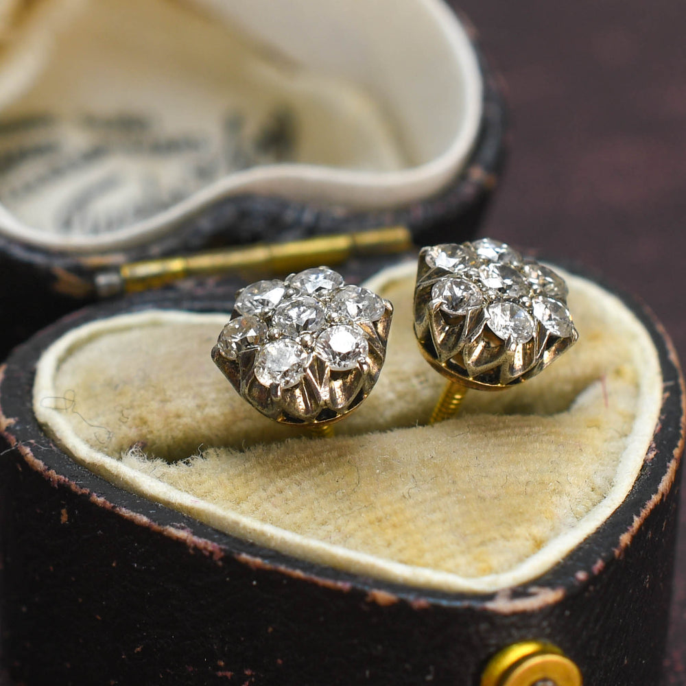Victorian Diamond Flower Cluster Earrings