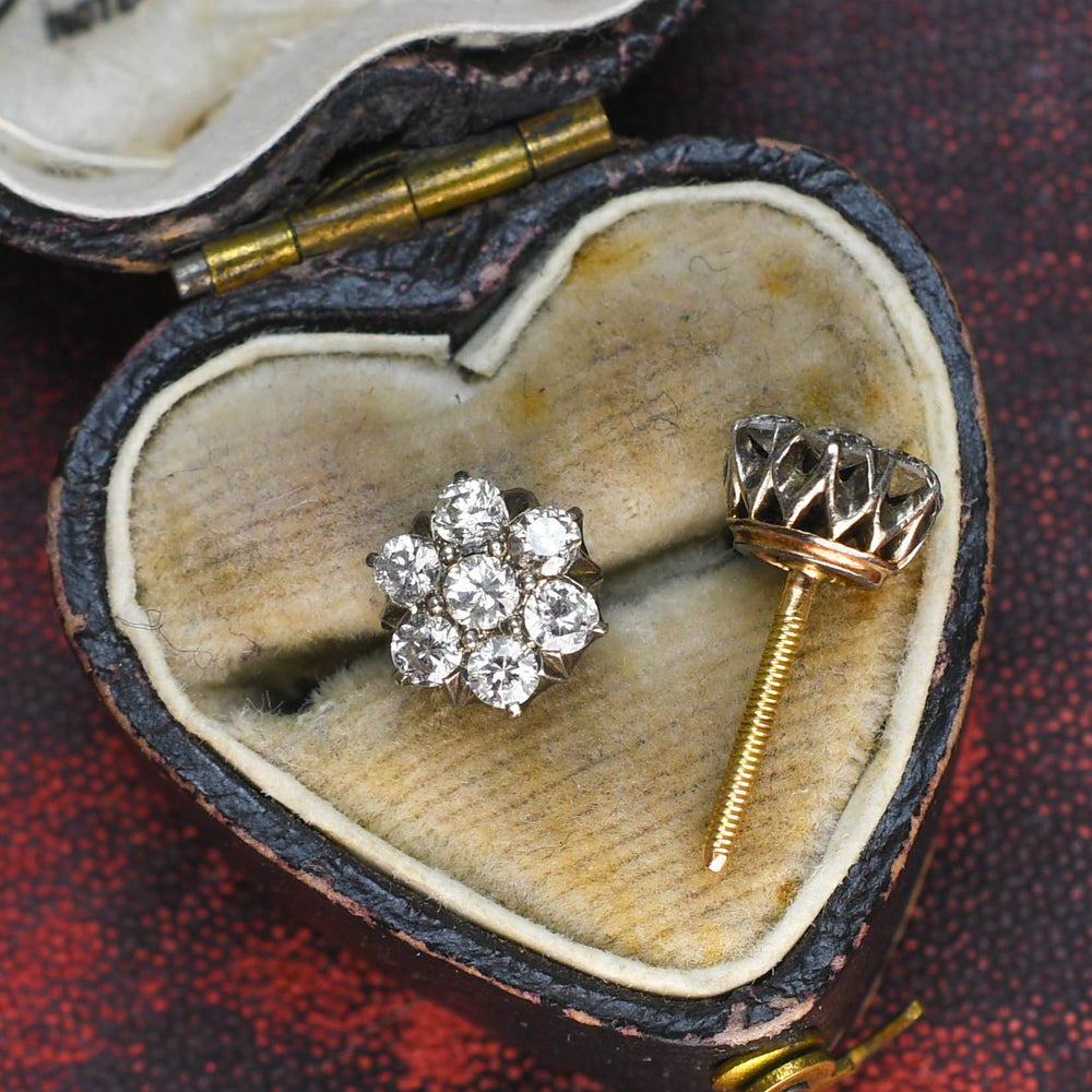 Victorian Diamond Flower Cluster Earrings