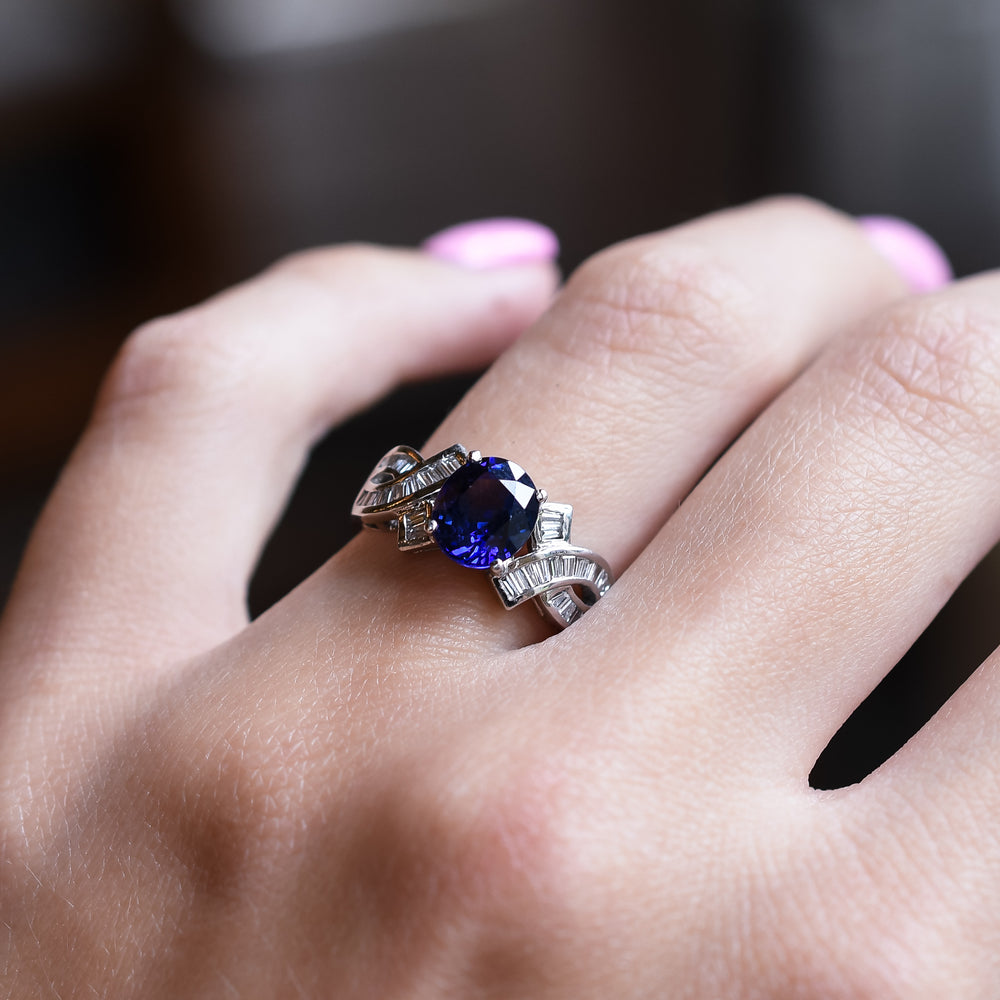 Late Art Deco Sapphire & Diamond Ring