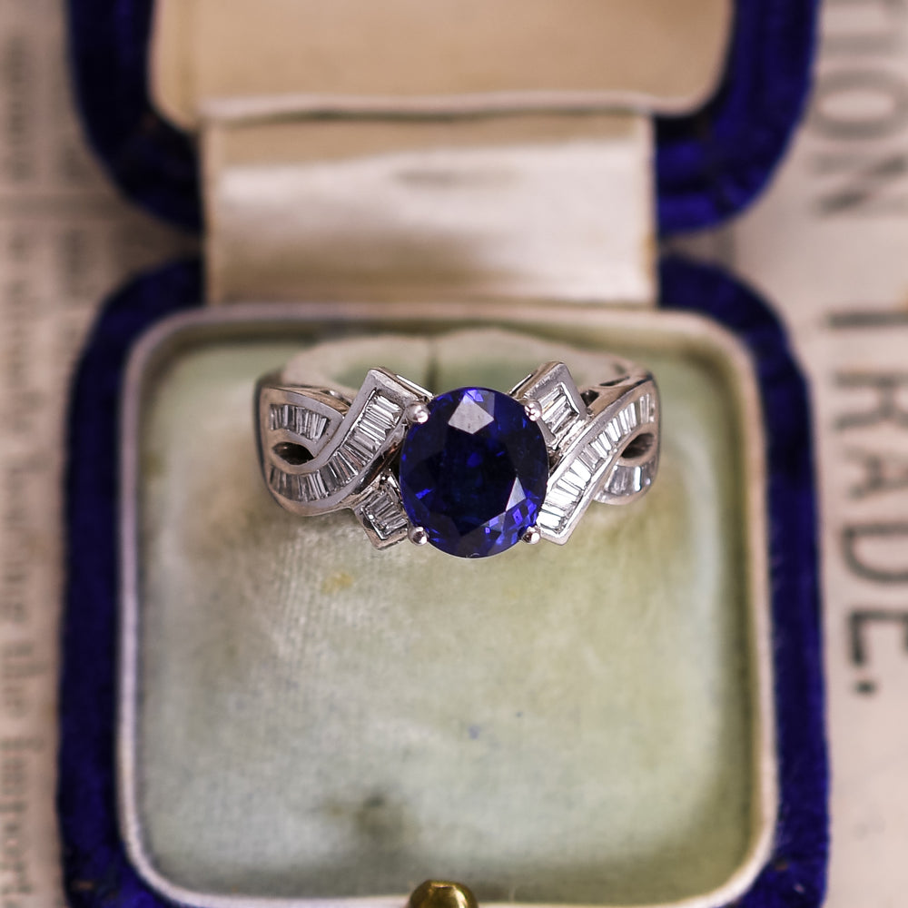 Late Art Deco Sapphire & Diamond Ring