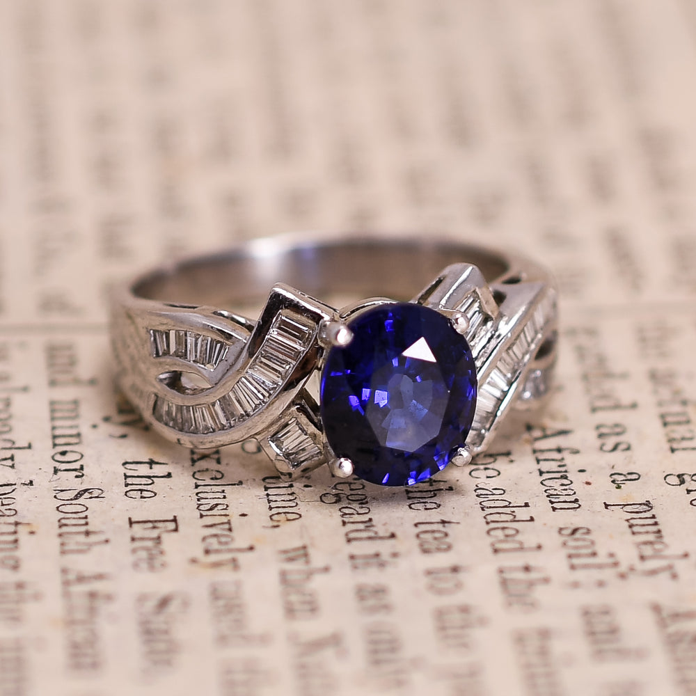 Late Art Deco Sapphire & Diamond Ring