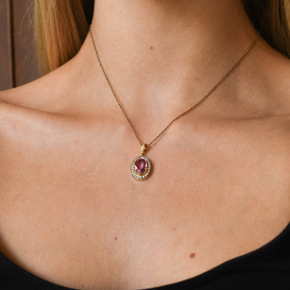 Vintage Pink Sapphire & Diamond Cluster Pendant