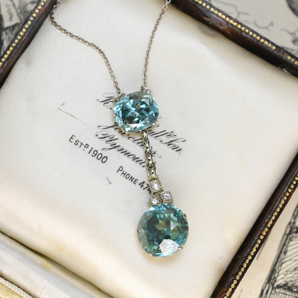 Art Deco Zircon & Diamond Drop Necklace