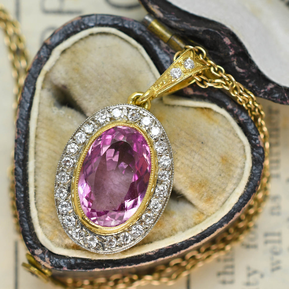 Vintage Pink Sapphire & Diamond Cluster Pendant