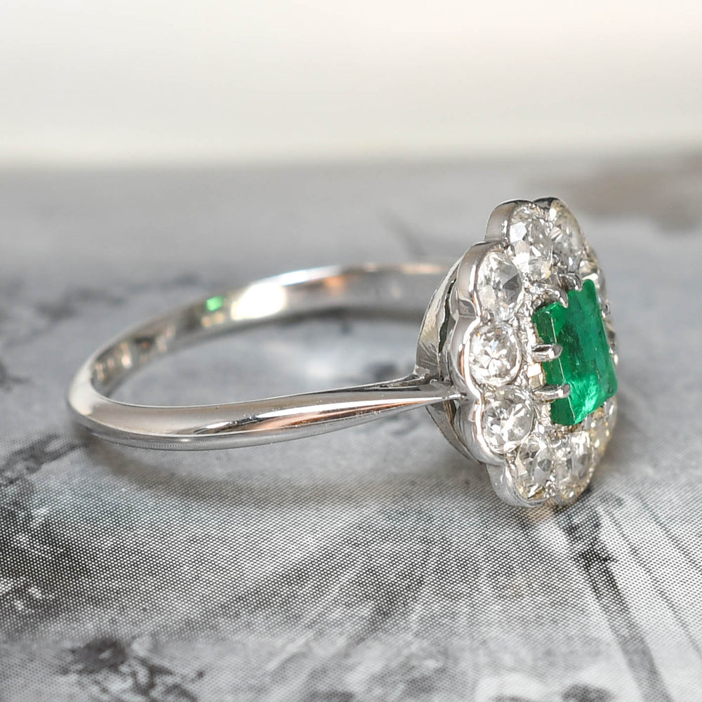 1920's Emerald & Diamond Daisy Cluster Ring