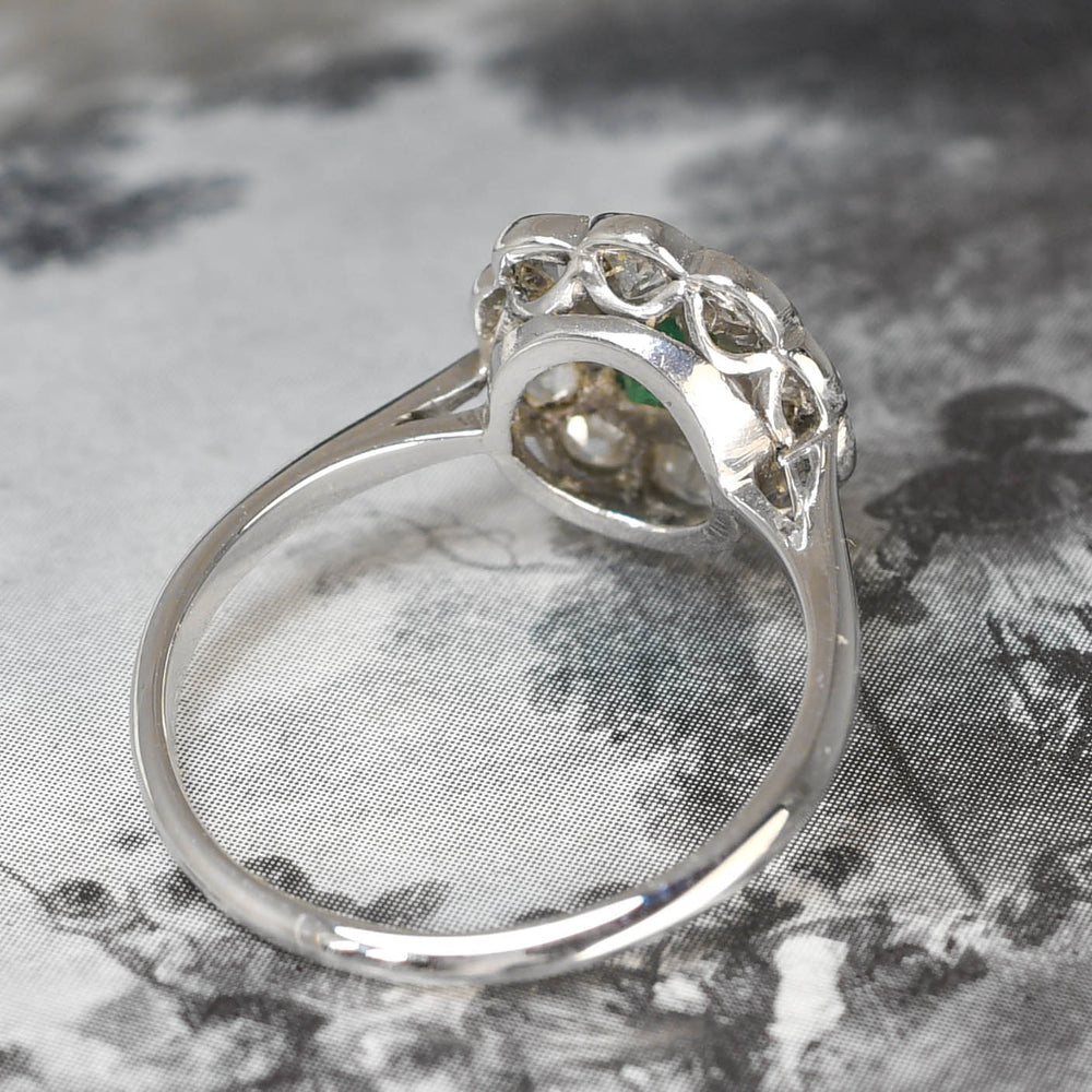 1920's Emerald & Diamond Daisy Cluster Ring