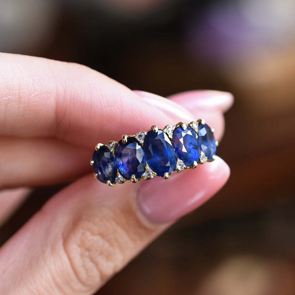Victorian Sapphire & Diamond Half Hoop Ring