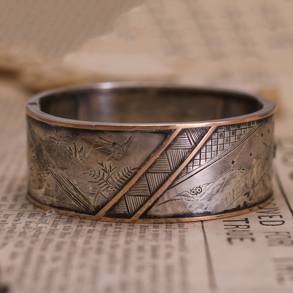Victorian Aesthetic Movement Silver Cuff Bangle