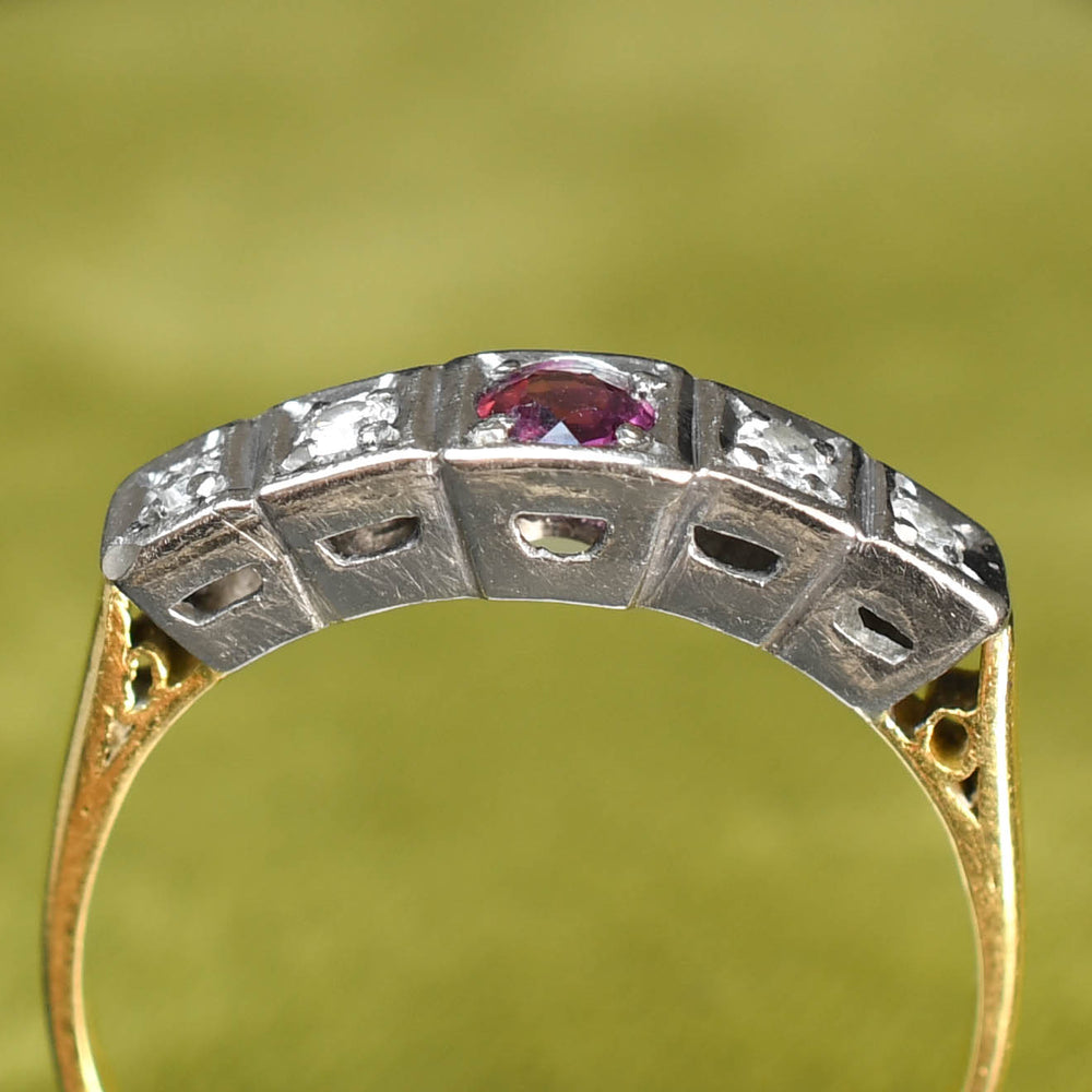 Art Deco Ruby & Diamond 5-Stone Ring