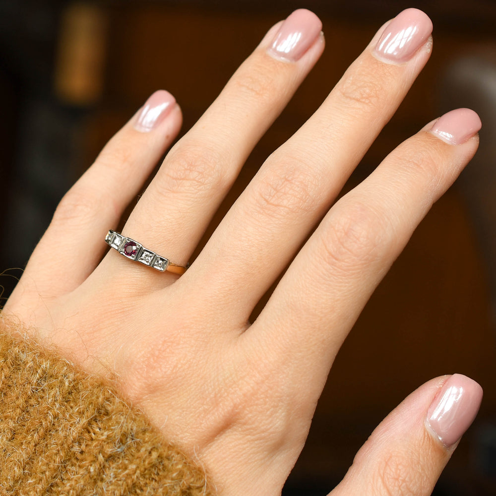 Art Deco Ruby & Diamond 5-Stone Ring