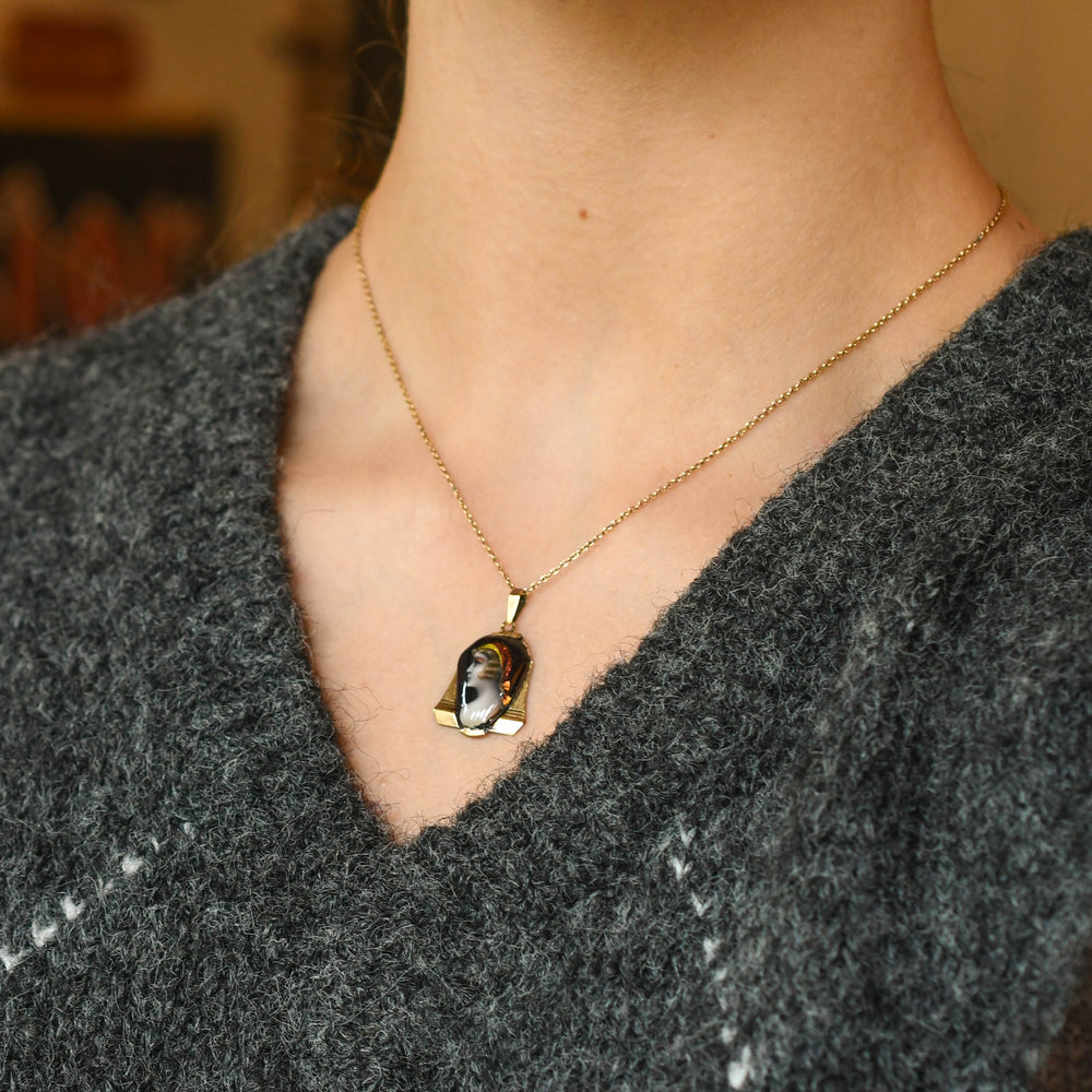 1920's French Limoges Enamel Portrait Pendant