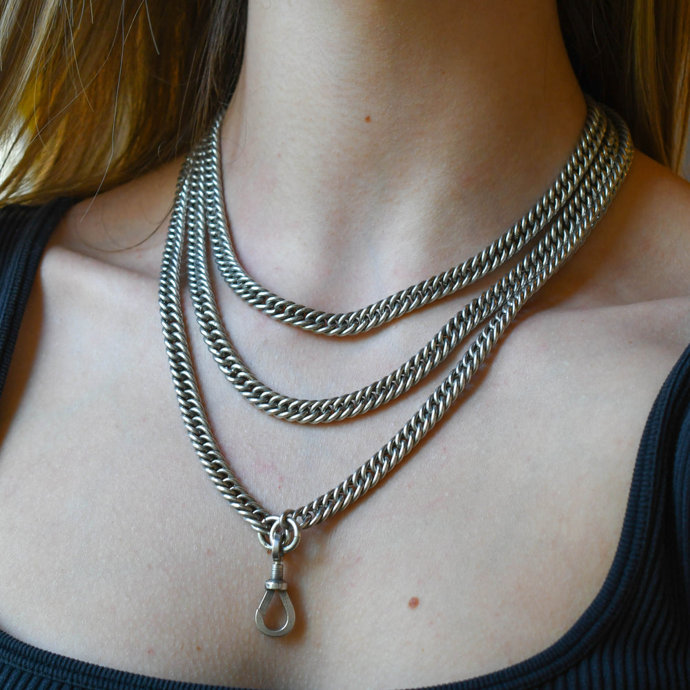 Victorian Heavy Silver Guard Chain 60
