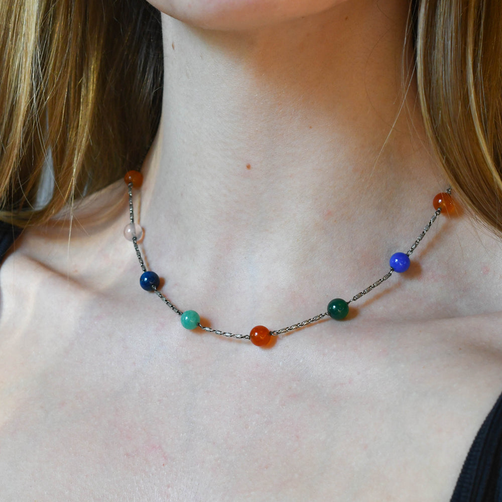 Art Nouveau Agate Bead Necklace