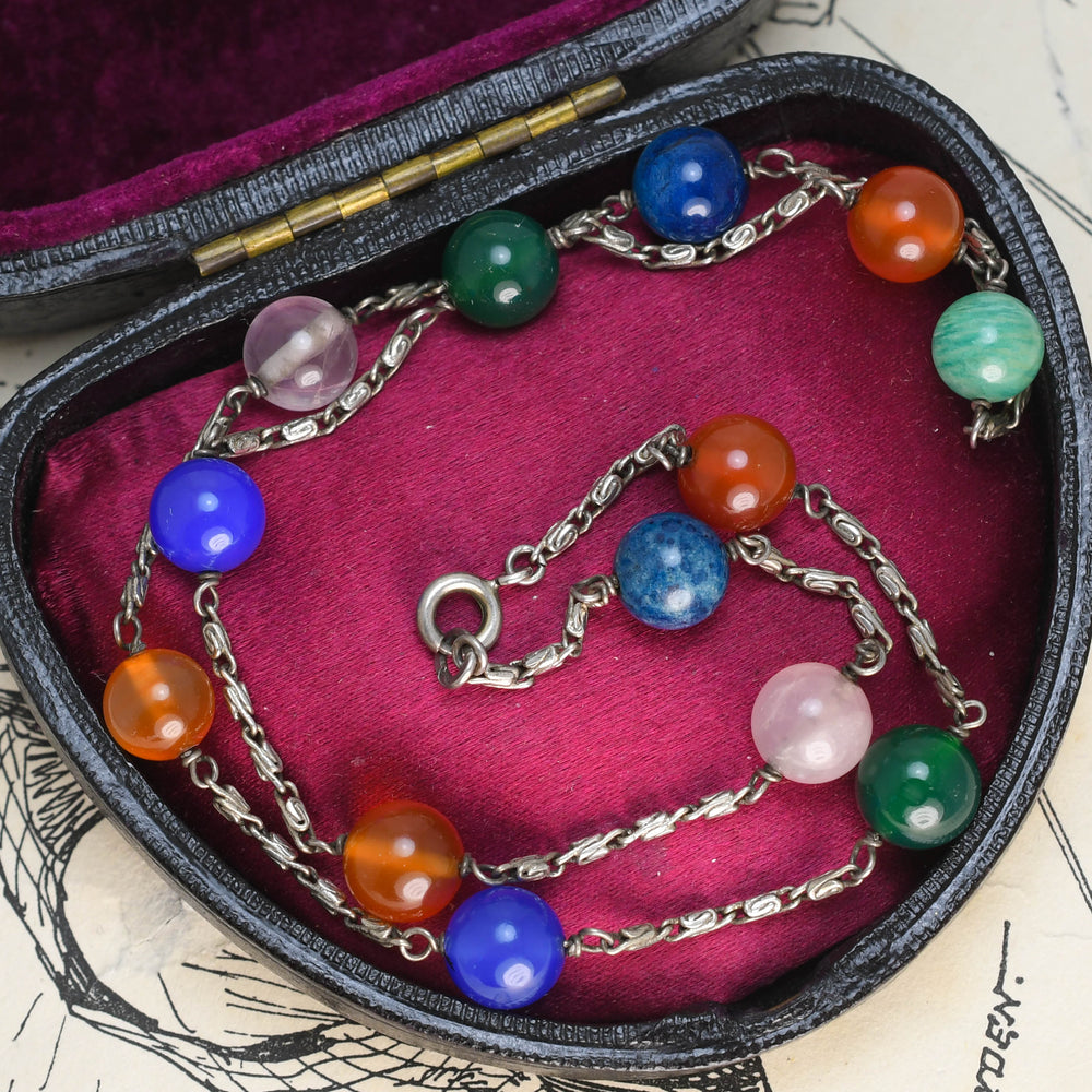 Art Nouveau Agate Bead Necklace