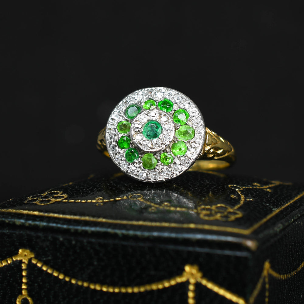 Late Victorian Demantoid Garnet & Diamond Target Ring