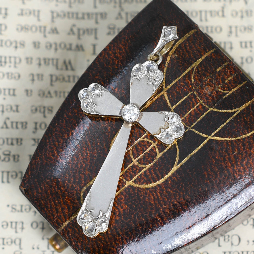 Edwardian Diamond Platinum & Gold Cross Pendant layaway deposit for leeanne