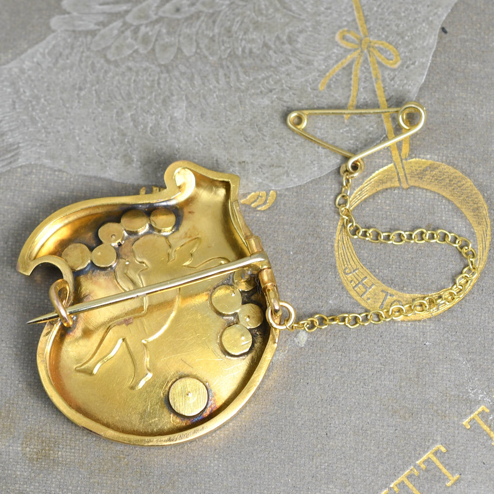 Victorian Rose Cut Diamond & Enamel Cherub Brooch