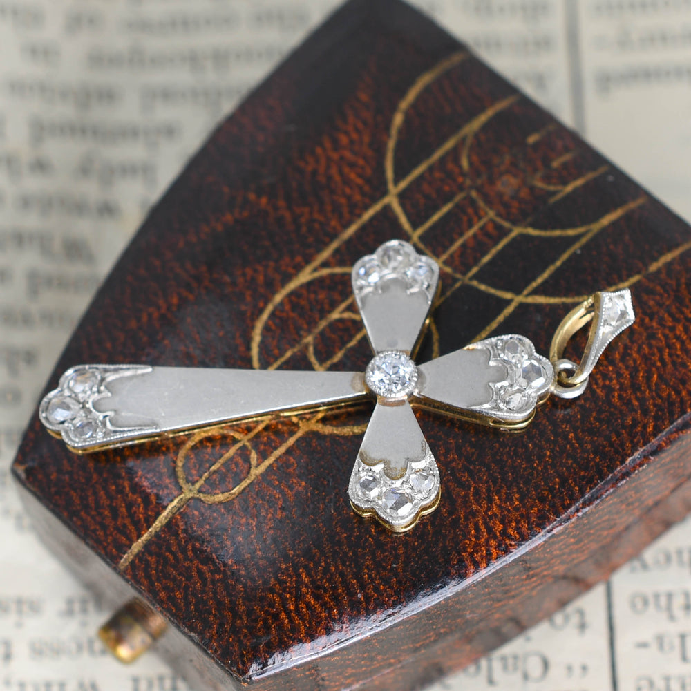 Edwardian Diamond Platinum & Gold Cross Pendant layaway deposit for leeanne