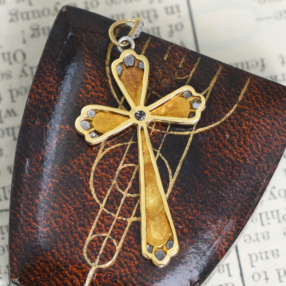 Edwardian Diamond Platinum & Gold Cross Pendant layaway deposit for leeanne