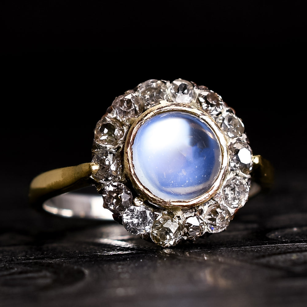 Art Deco Moonstone & Diamond Cluster Ring
