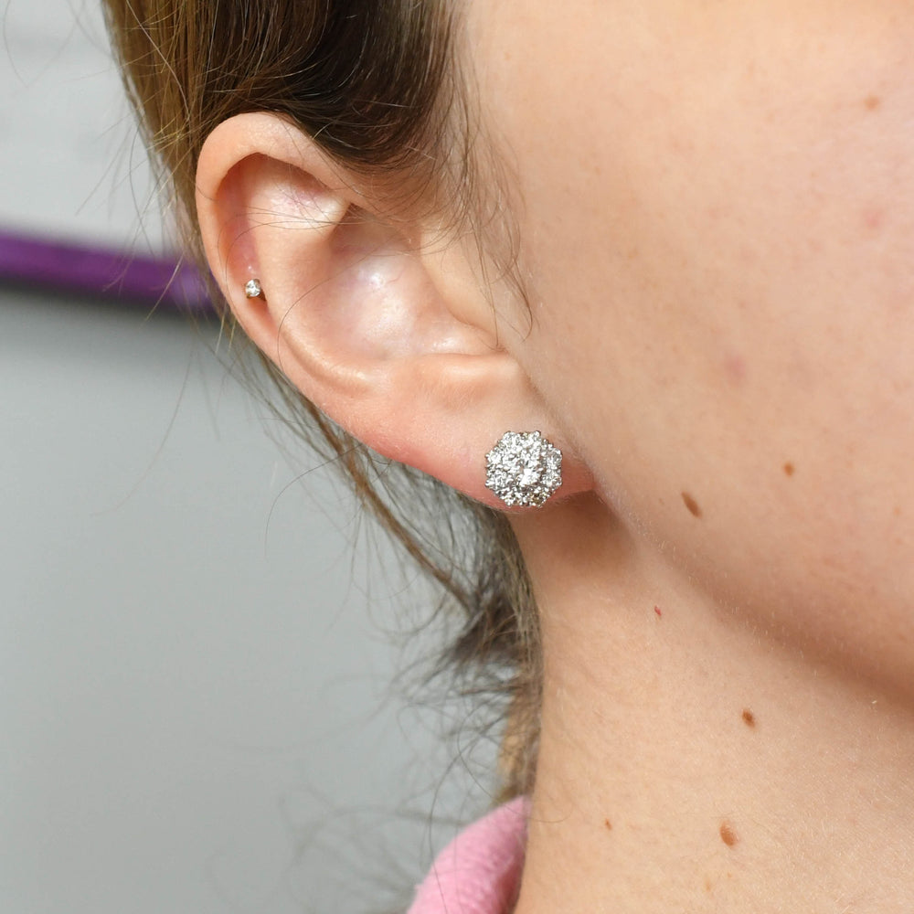 1930's Diamond Flower Cluster Stud Earrings