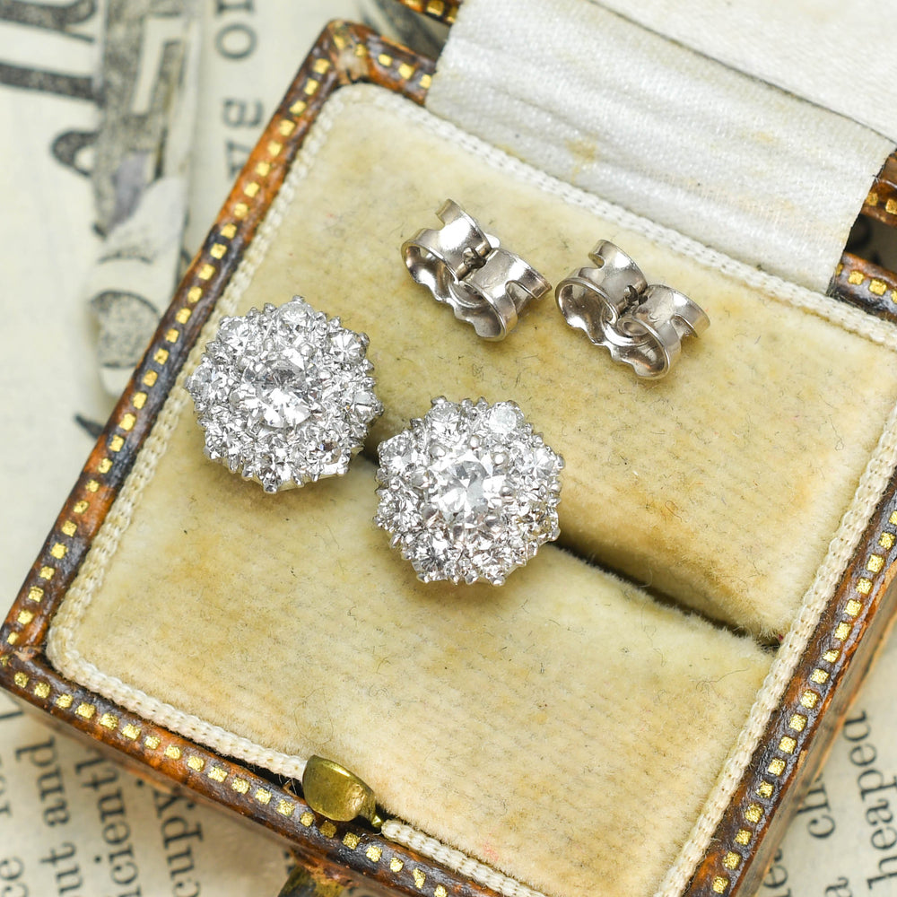 1930's Diamond Flower Cluster Stud Earrings