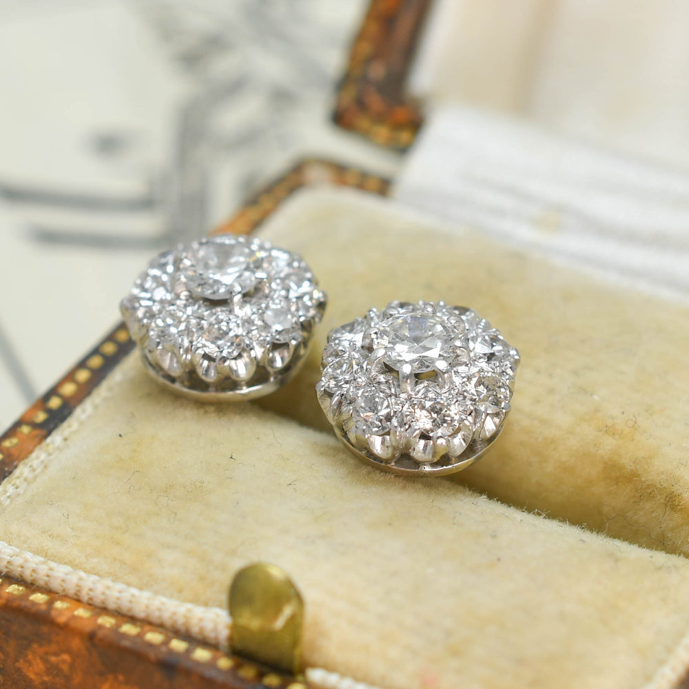1930's Diamond Flower Cluster Stud Earrings