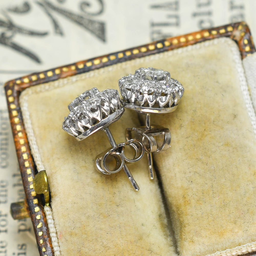1930's Diamond Flower Cluster Stud Earrings
