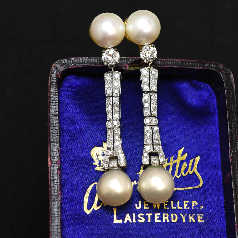 Art Deco Pearl & Diamond Drop Earrings